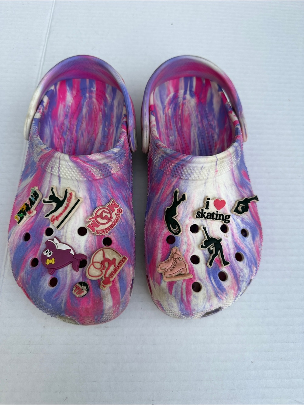 Kids Pink Purple Tie-Dye Clog Shoes with Skating Charmssize J3